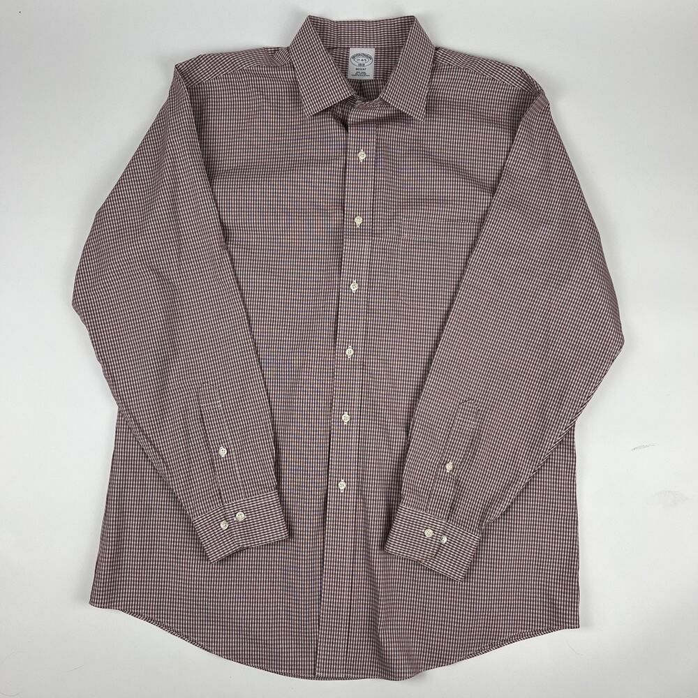 Brooks Brothers Regent 1818 Non-Iron Dress Shirt 17-4/5 Maroon Check 100% Cotton